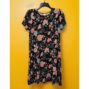 Old Navy Women Black Floral Cotton Cozy Casual Dress Size Medium